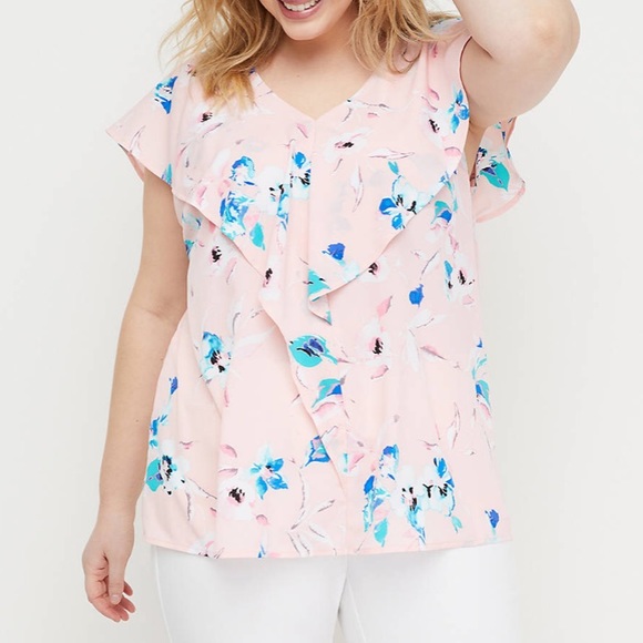 Lane Bryant Tops - Pink Ruffle Floral Top